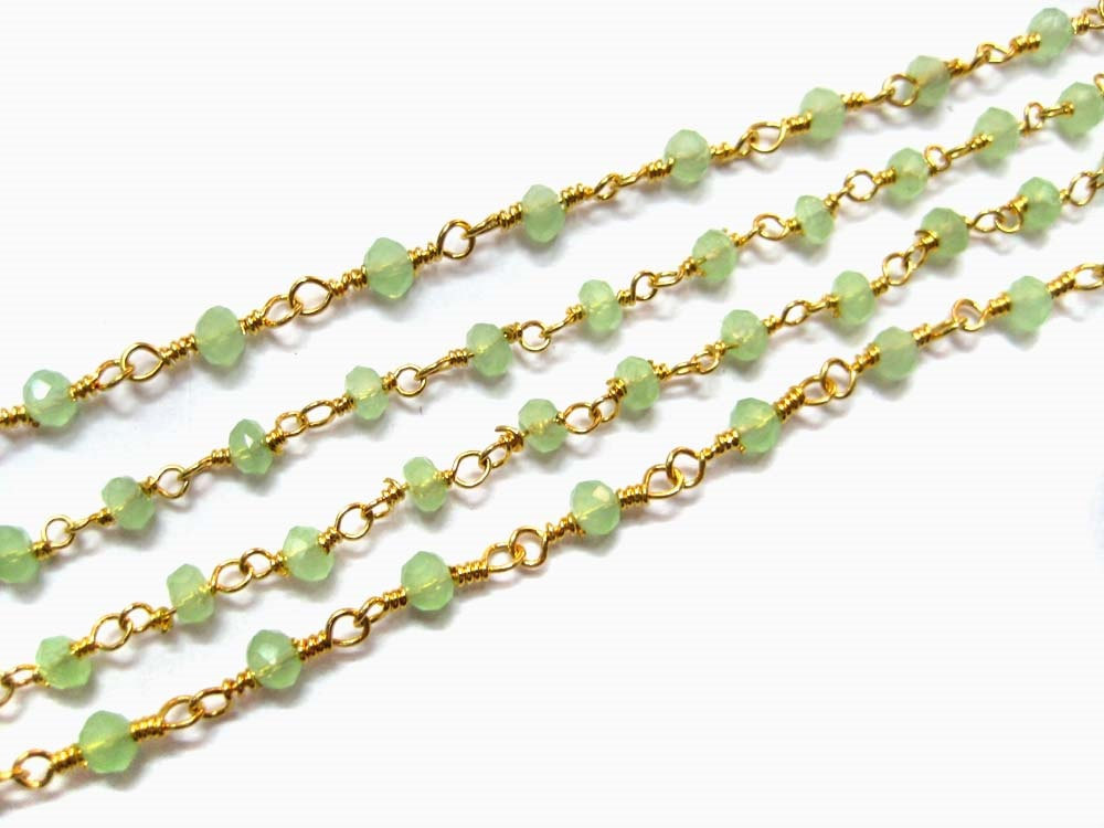 Apple Chalcedony beaded chain gold plated chain spool