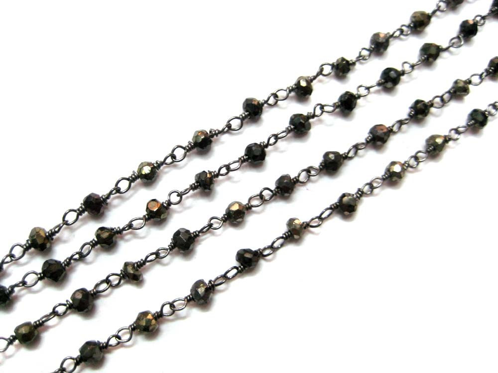 black rhodium plated pyrite beaded chain