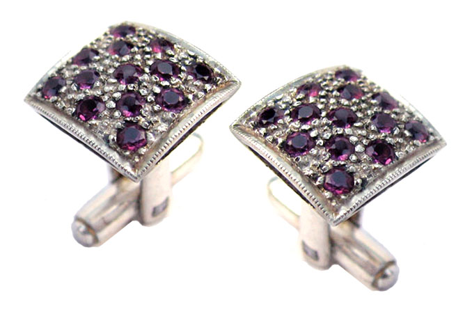 Rhodolite Garnet Silver Cufflinks