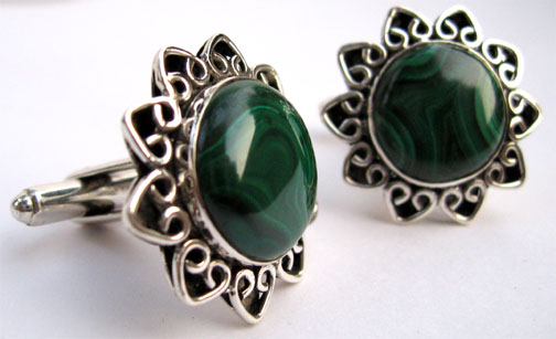 925 Silver Malachite Cufflinks