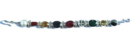 Navratan Stones Silver Bracelet